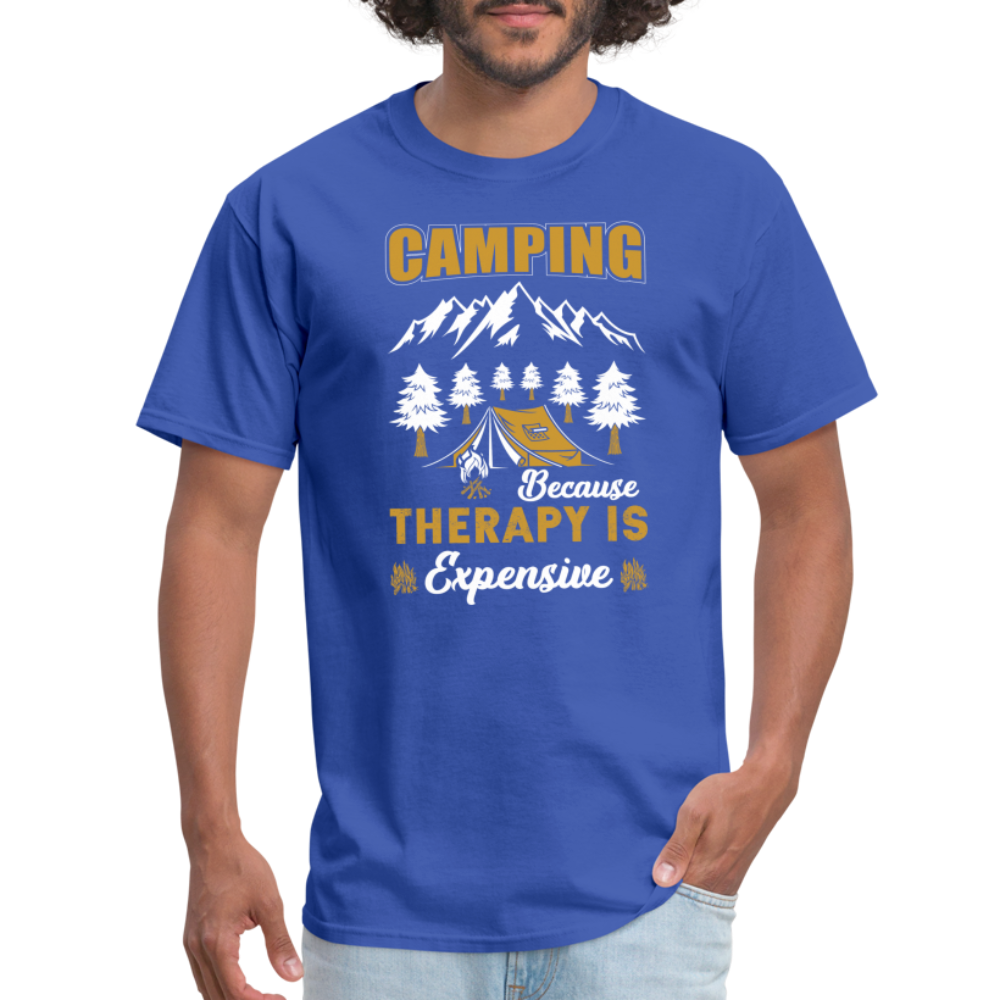 Camping Because Therapy is Expensive T-Shirt - royal blue