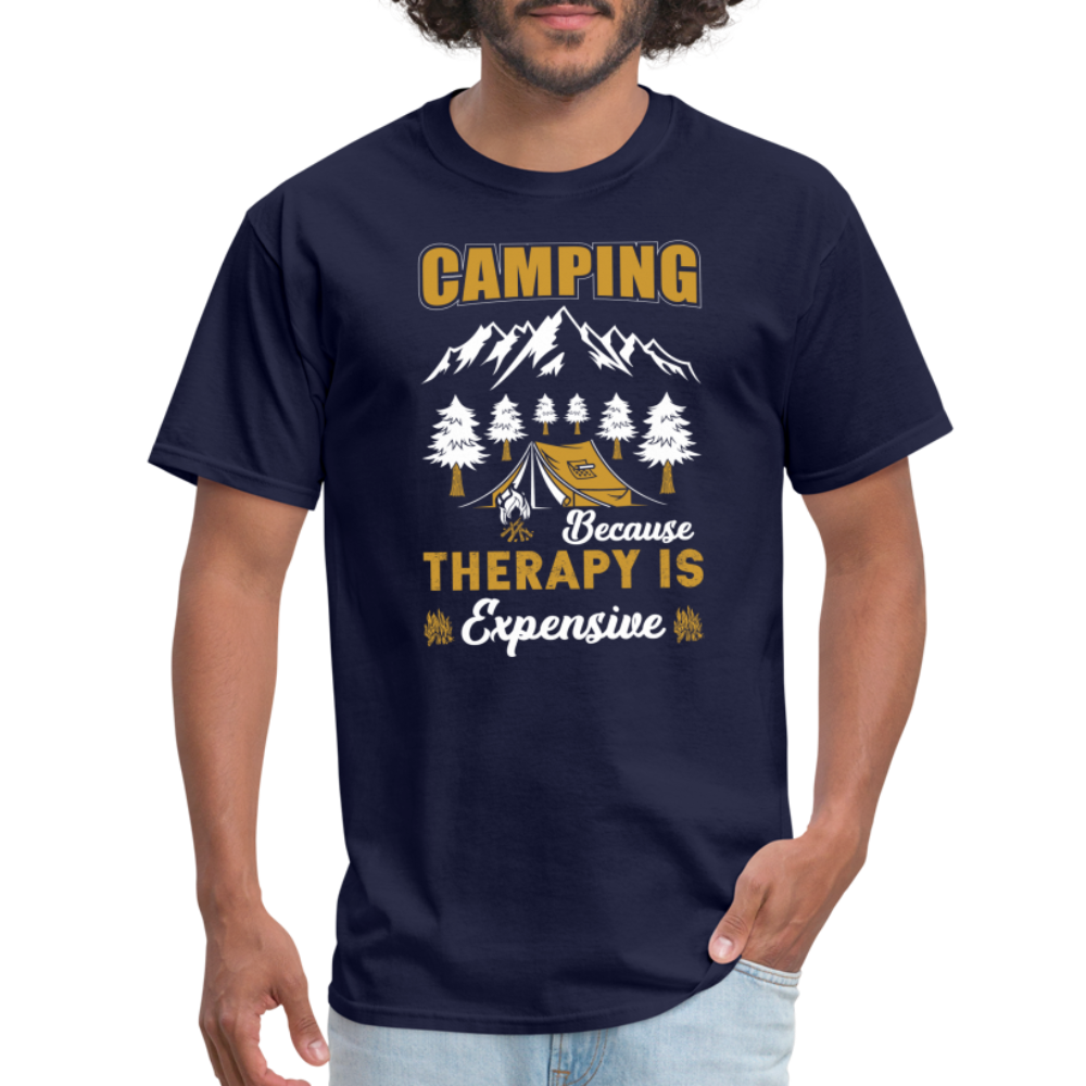 Camping Because Therapy is Expensive T-Shirt - navy