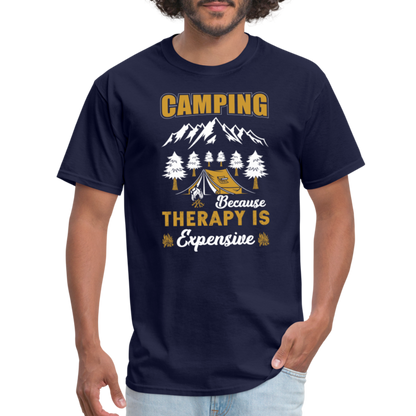 Camping Because Therapy is Expensive T-Shirt - navy