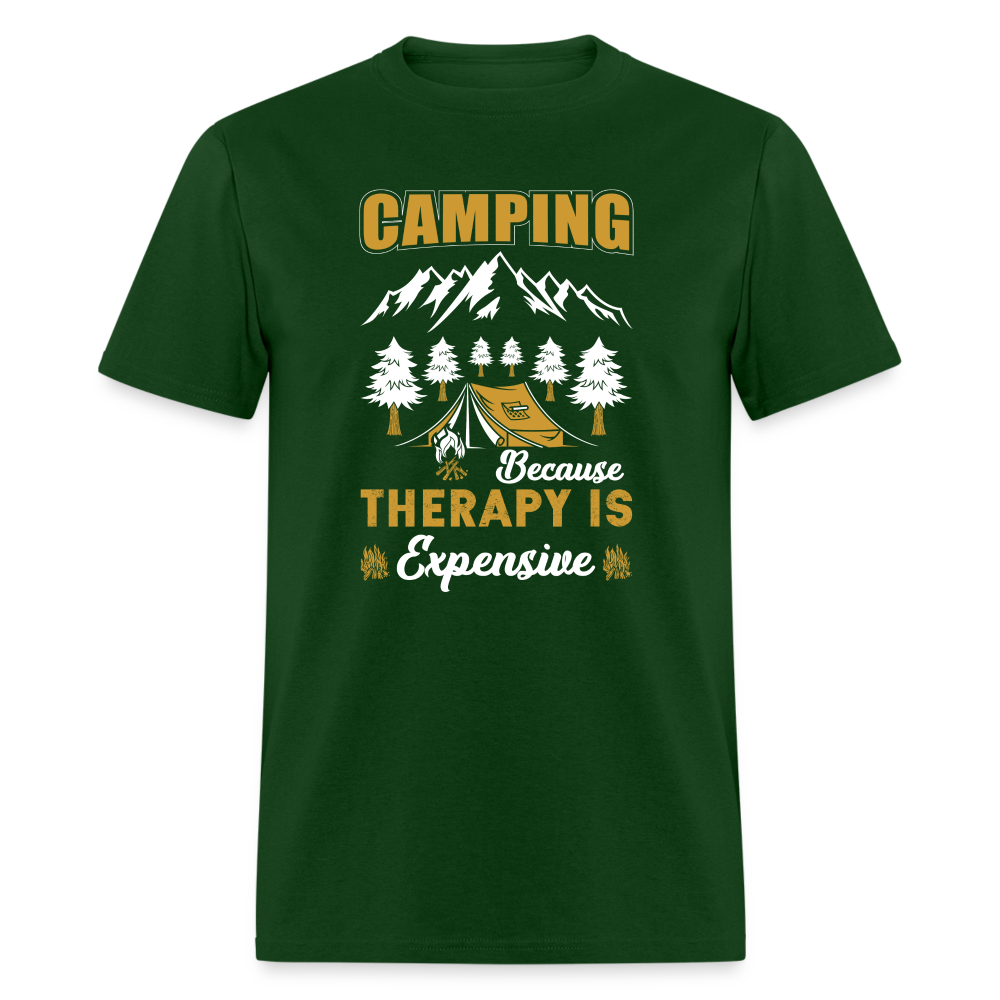 Camping Because Therapy is Expensive T-Shirt - forest green
