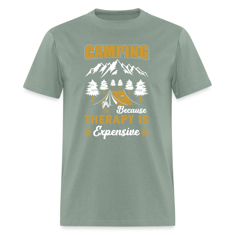 Camping Because Therapy is Expensive T-Shirt - sage
