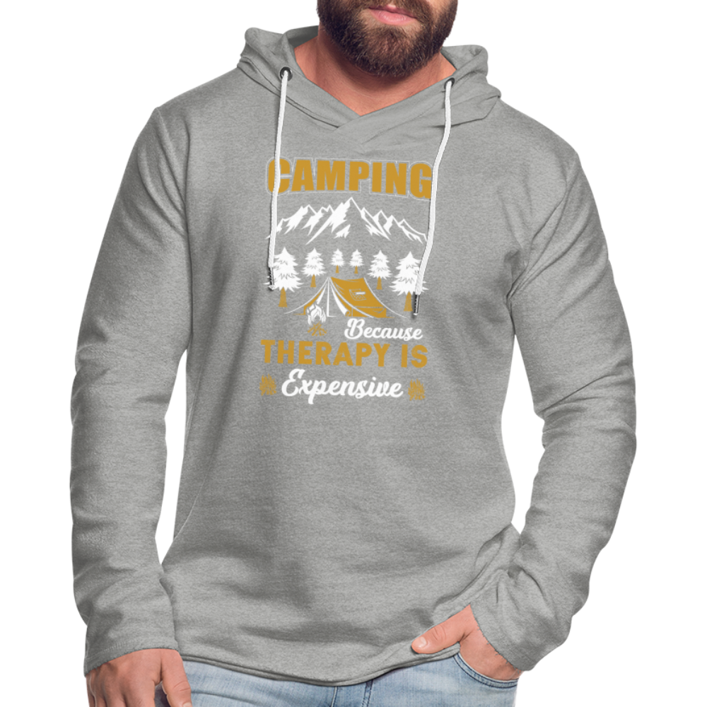 Camping Because Therapy is Expensive Lightweight Terry Hoodie - heather gray