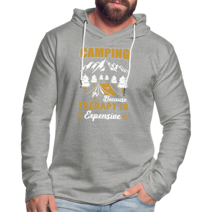 Camping Because Therapy is Expensive Lightweight Terry Hoodie - heather gray