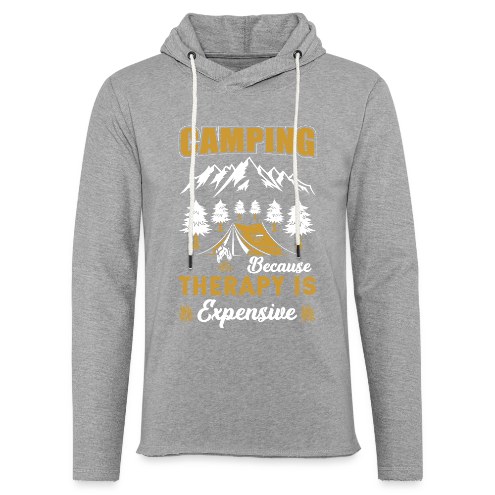 Camping Because Therapy is Expensive Lightweight Terry Hoodie - heather gray