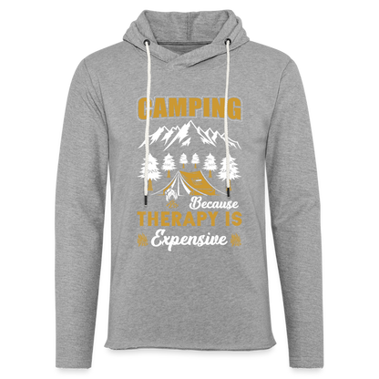 Camping Because Therapy is Expensive Lightweight Terry Hoodie - heather gray