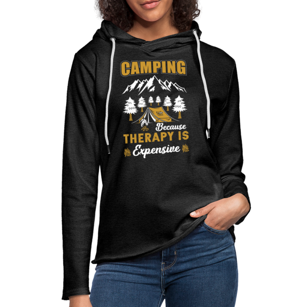 Camping Because Therapy is Expensive Lightweight Terry Hoodie - charcoal grey
