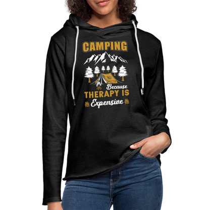 Camping Because Therapy is Expensive Lightweight Terry Hoodie - charcoal grey