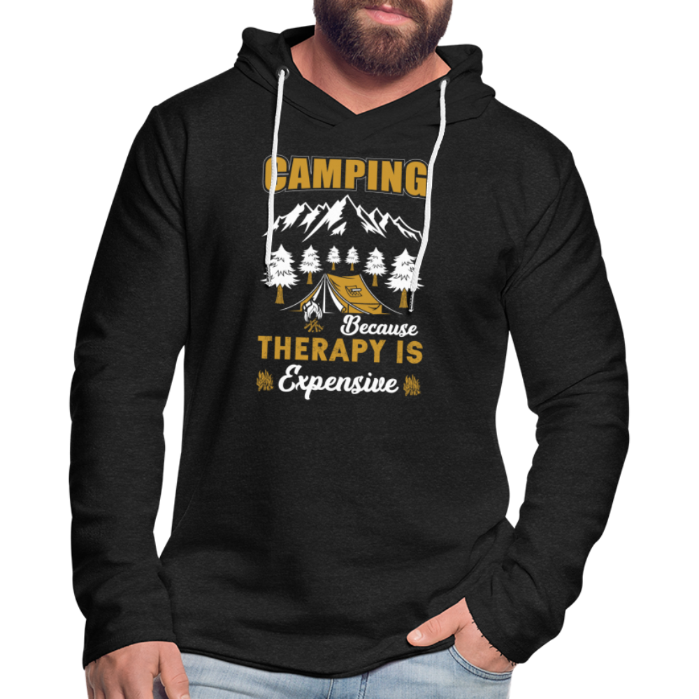 Camping Because Therapy is Expensive Lightweight Terry Hoodie - charcoal grey