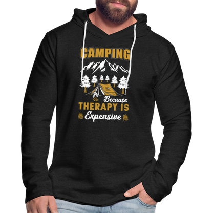 Camping Because Therapy is Expensive Lightweight Terry Hoodie - charcoal grey