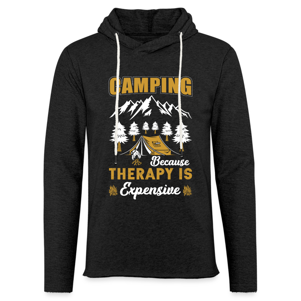 Camping Because Therapy is Expensive Lightweight Terry Hoodie - charcoal grey