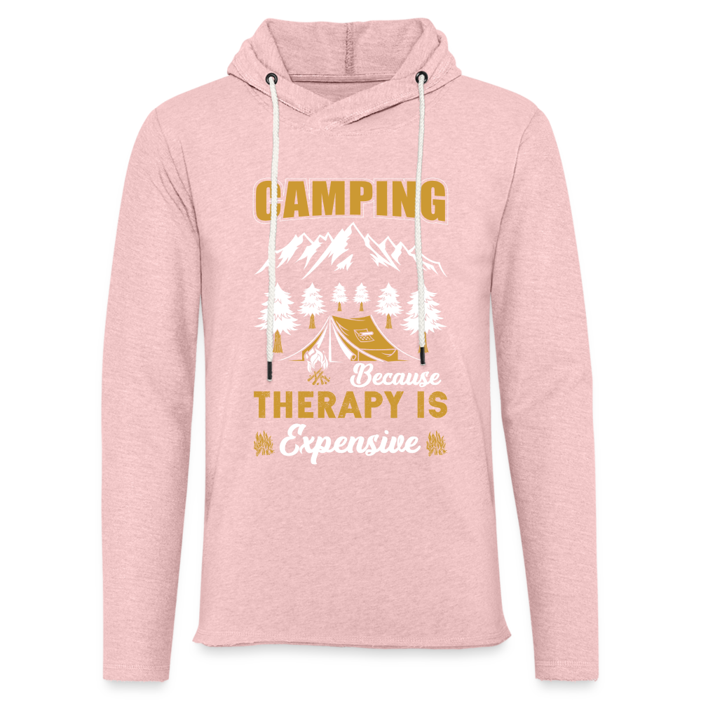 Camping Because Therapy is Expensive Lightweight Terry Hoodie - cream heather pink