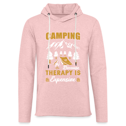 Camping Because Therapy is Expensive Lightweight Terry Hoodie - cream heather pink