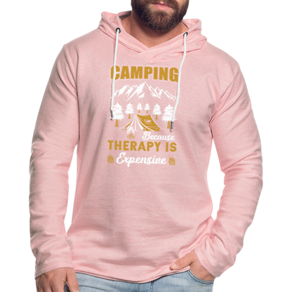 Camping Because Therapy is Expensive Lightweight Terry Hoodie - cream heather pink