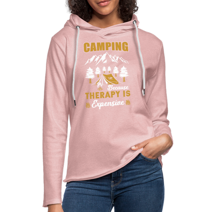 Camping Because Therapy is Expensive Lightweight Terry Hoodie - cream heather pink