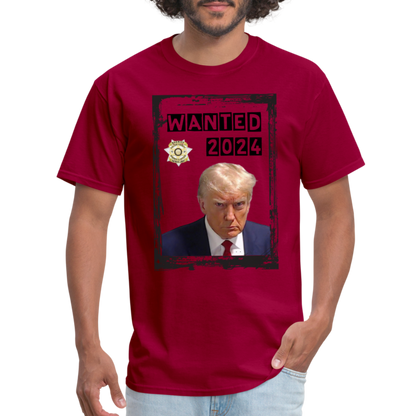Trump Mugshot T-Shirt Wanted 2024 - dark red