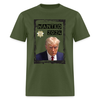 Trump Mugshot T-Shirt Wanted 2024 - military green