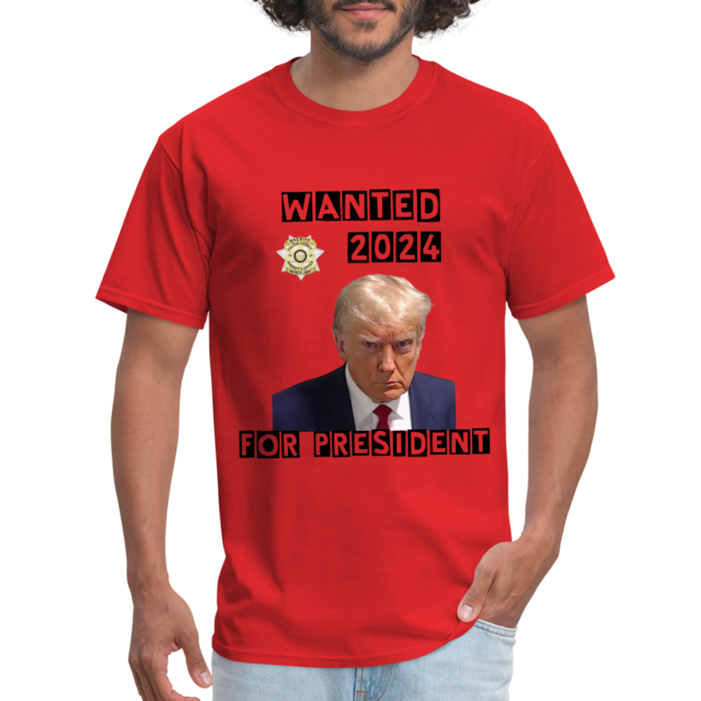 Wanted 2024 For President Trump T-Shirt (Mugshot Image) - red