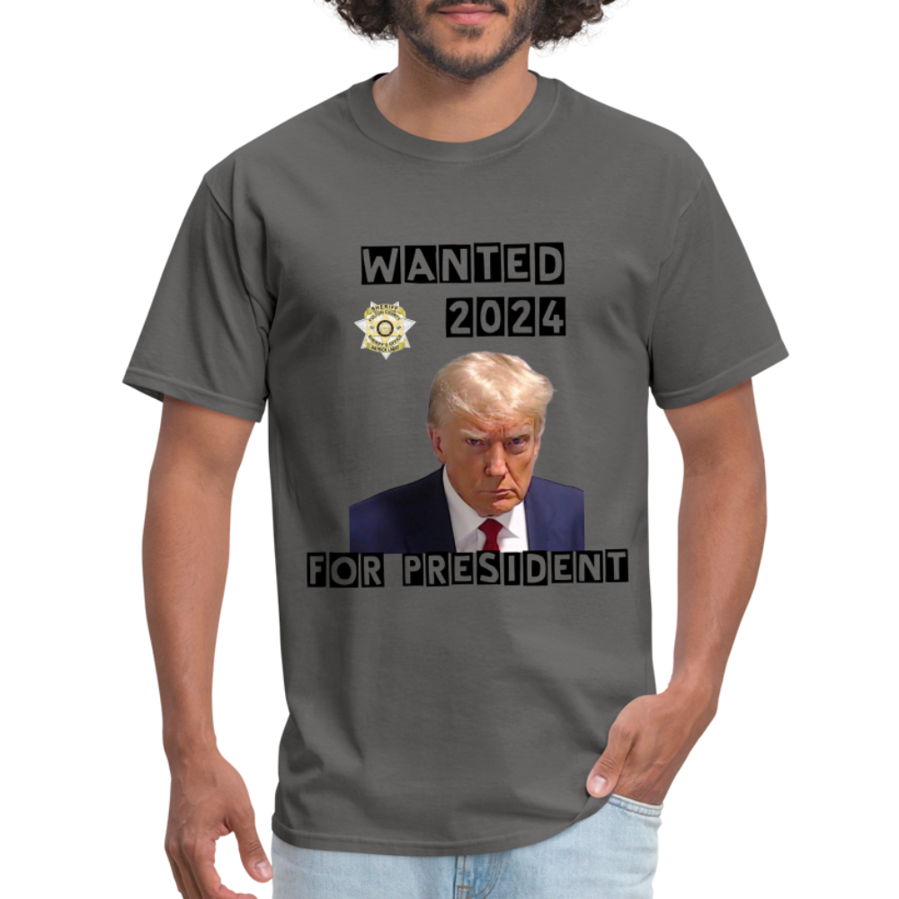 Wanted 2024 For President Trump T-Shirt (Mugshot Image) - charcoal