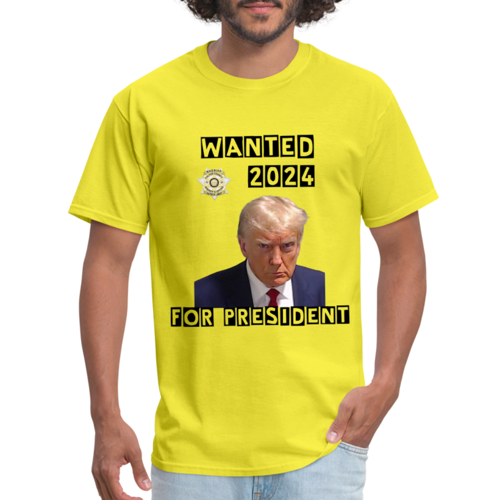 Wanted 2024 For President Trump T-Shirt (Mugshot Image) - yellow