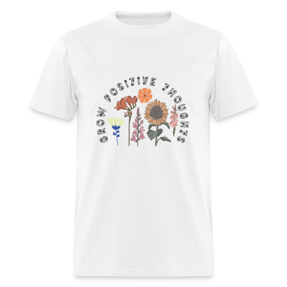 Grow Positive Thoughts T-Shirt - (Floral Design Pattern) - white