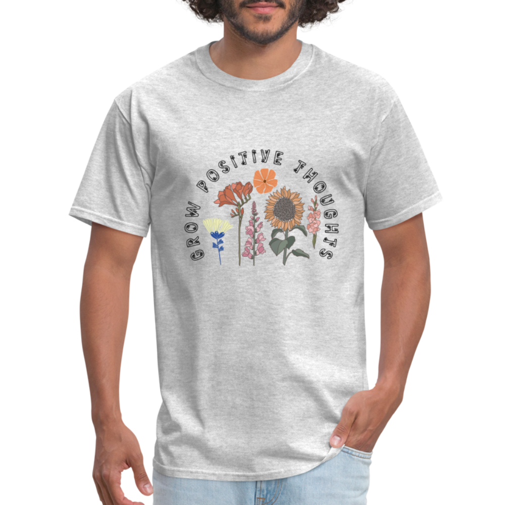 Grow Positive Thoughts T-Shirt - (Floral Design Pattern) - heather gray