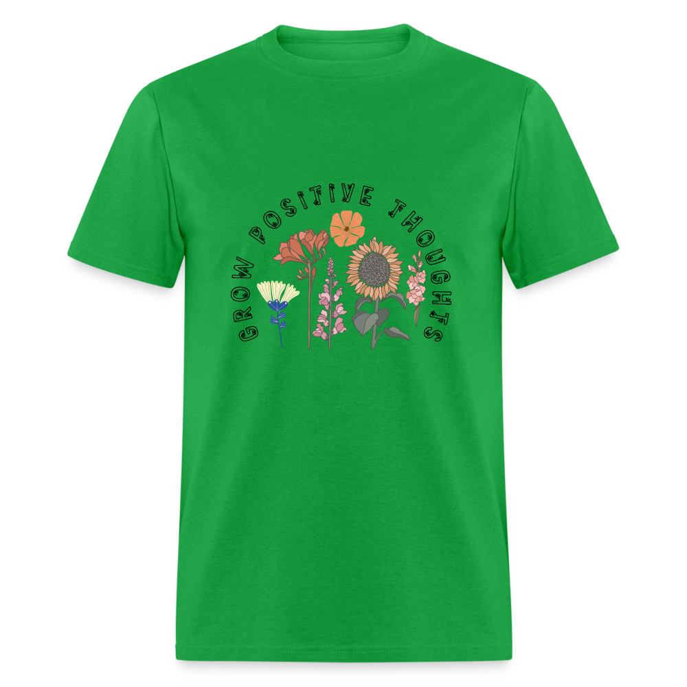 Grow Positive Thoughts T-Shirt - (Floral Design Pattern) - bright green