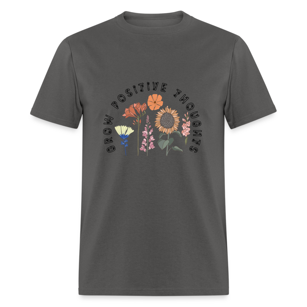 Grow Positive Thoughts T-Shirt - (Floral Design Pattern) - charcoal