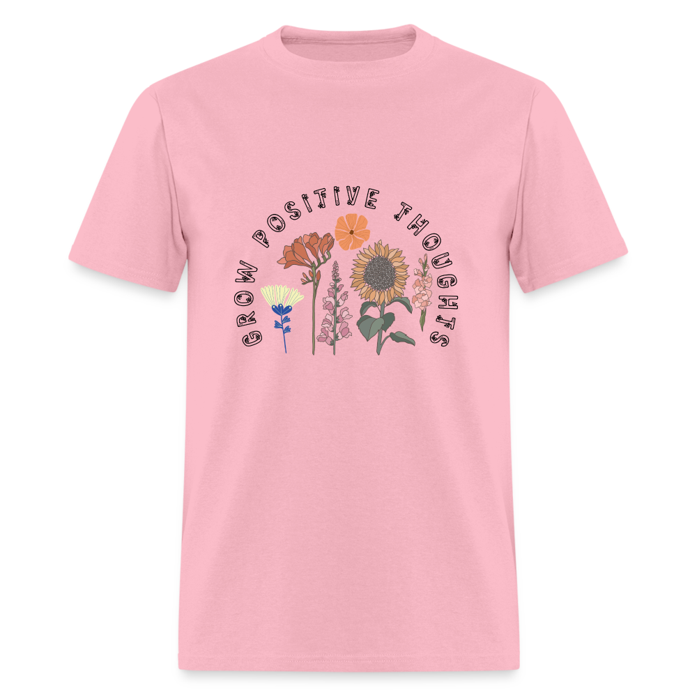 Grow Positive Thoughts T-Shirt - (Floral Design Pattern) - pink