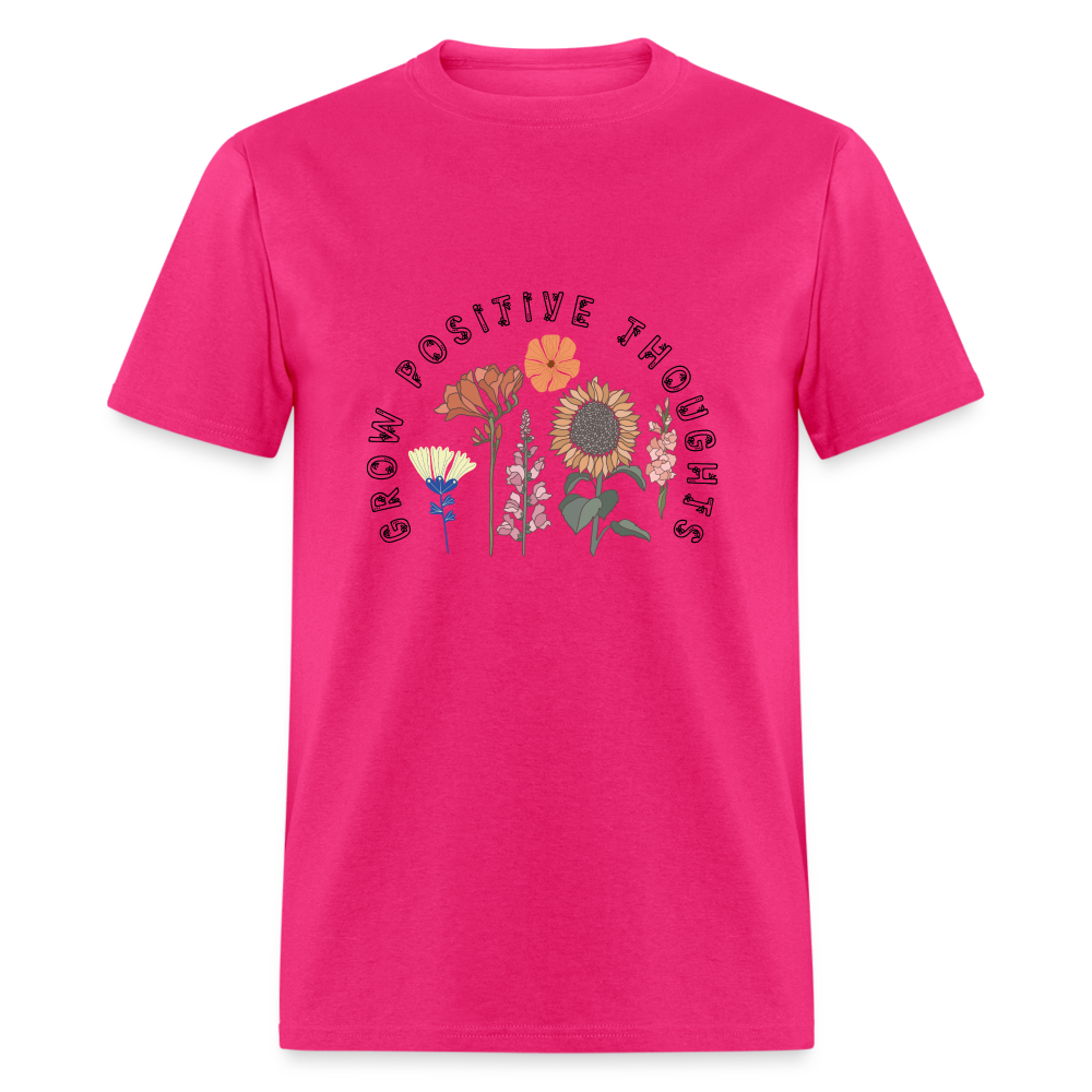 Grow Positive Thoughts T-Shirt - (Floral Design Pattern) - fuchsia