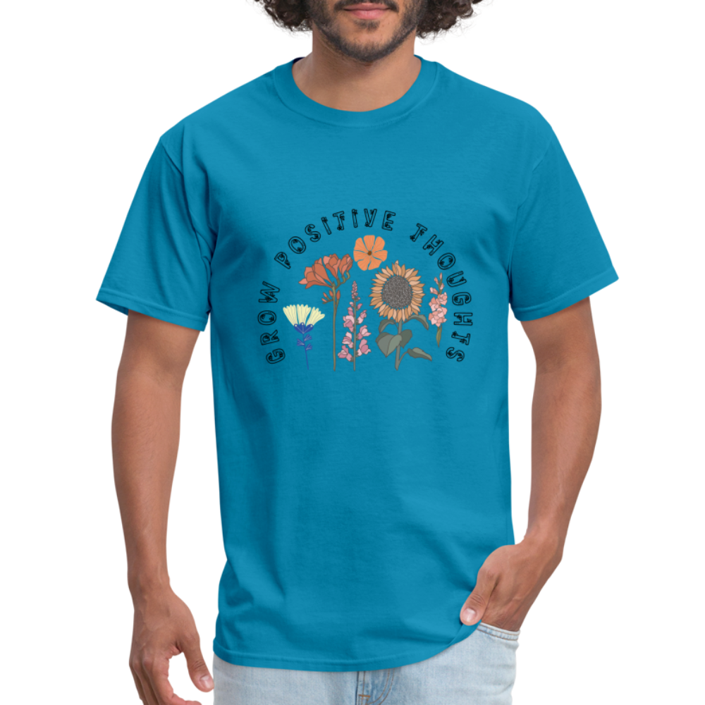 Grow Positive Thoughts T-Shirt - (Floral Design Pattern) - turquoise