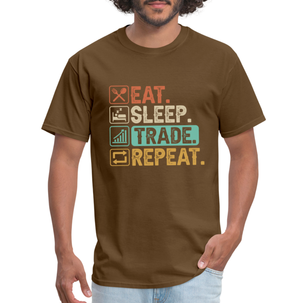 Eat Sleep Trade Repeat T-Shirt (Stock Market Trader) - brown