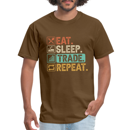 Eat Sleep Trade Repeat T-Shirt (Stock Market Trader) - brown