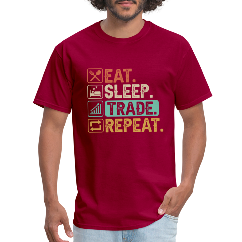 Eat Sleep Trade Repeat T-Shirt (Stock Market Trader) - dark red