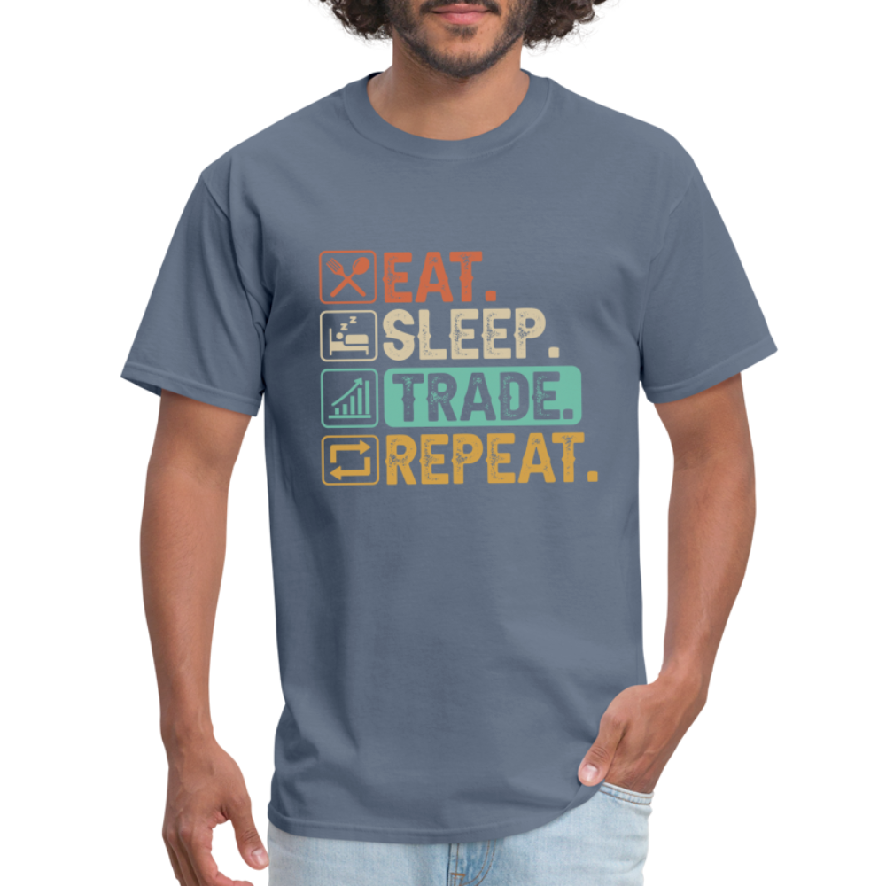 Eat Sleep Trade Repeat T-Shirt (Stock Market Trader) - denim