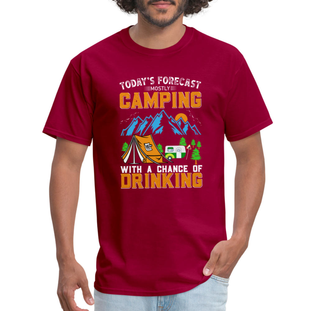 Camping With A Chance Of Drinking T-Shirt - dark red