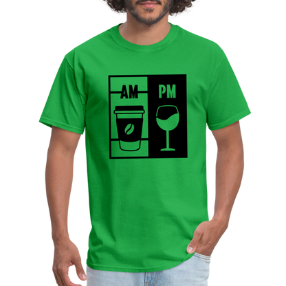 Coffee AM, Wine PM T-Shirt - bright green