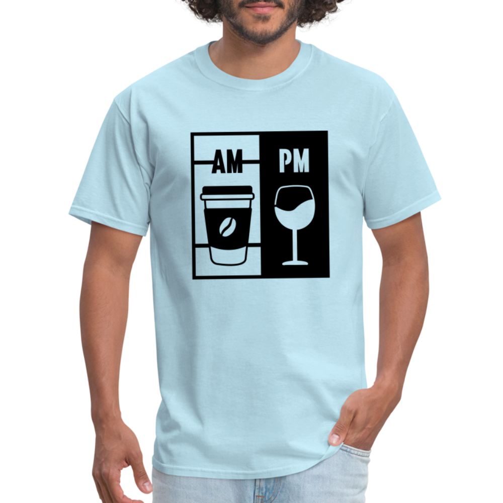 Coffee AM, Wine PM T-Shirt - powder blue