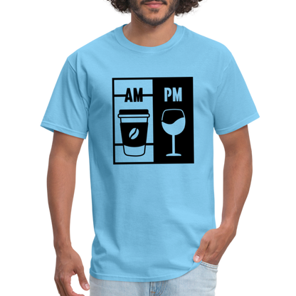 Coffee AM, Wine PM T-Shirt - aquatic blue