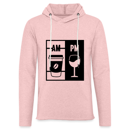 Coffee AM, Wine PM Lightweight Terry Hoodie - cream heather pink