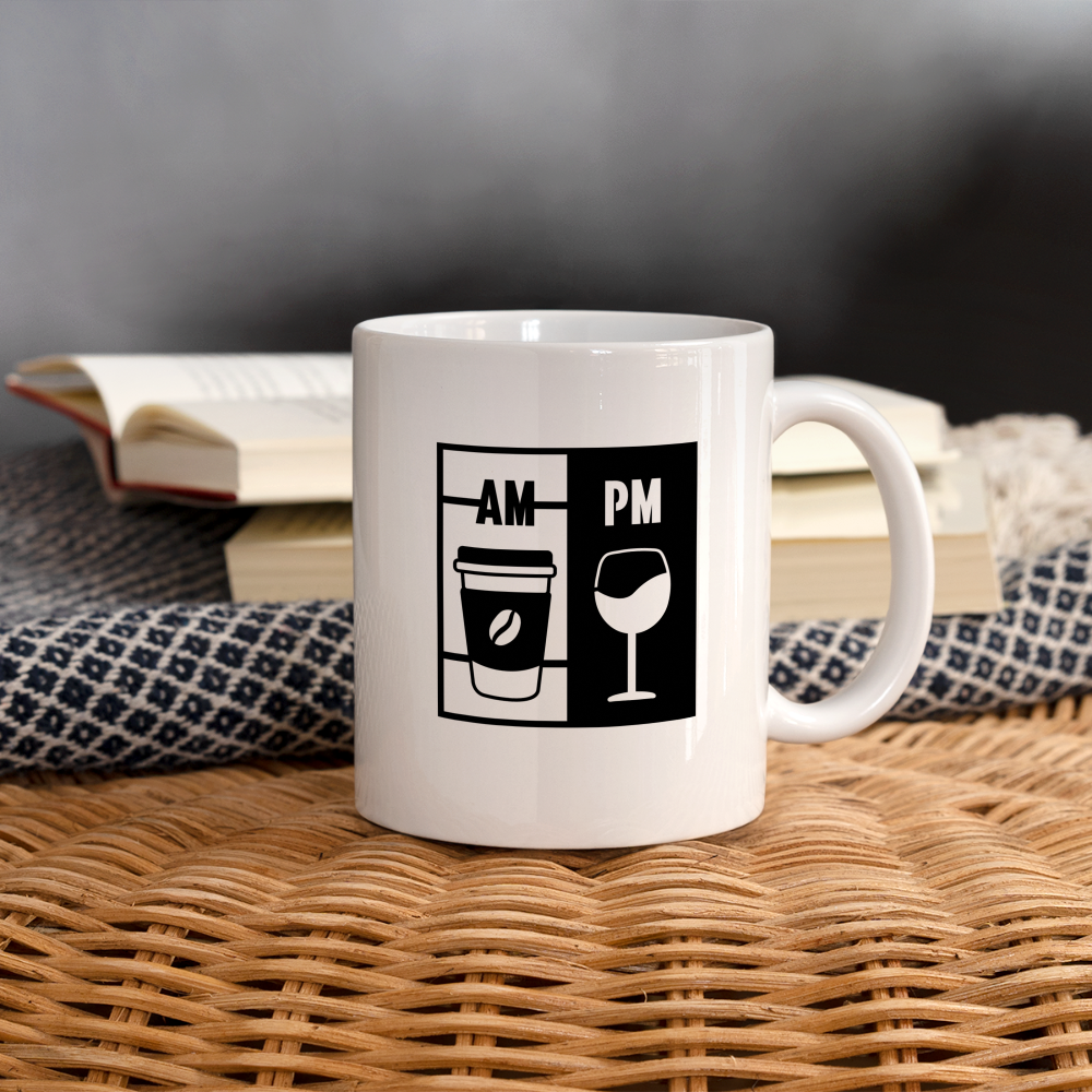 Coffee AM Wine PM - Coffee Mug - white