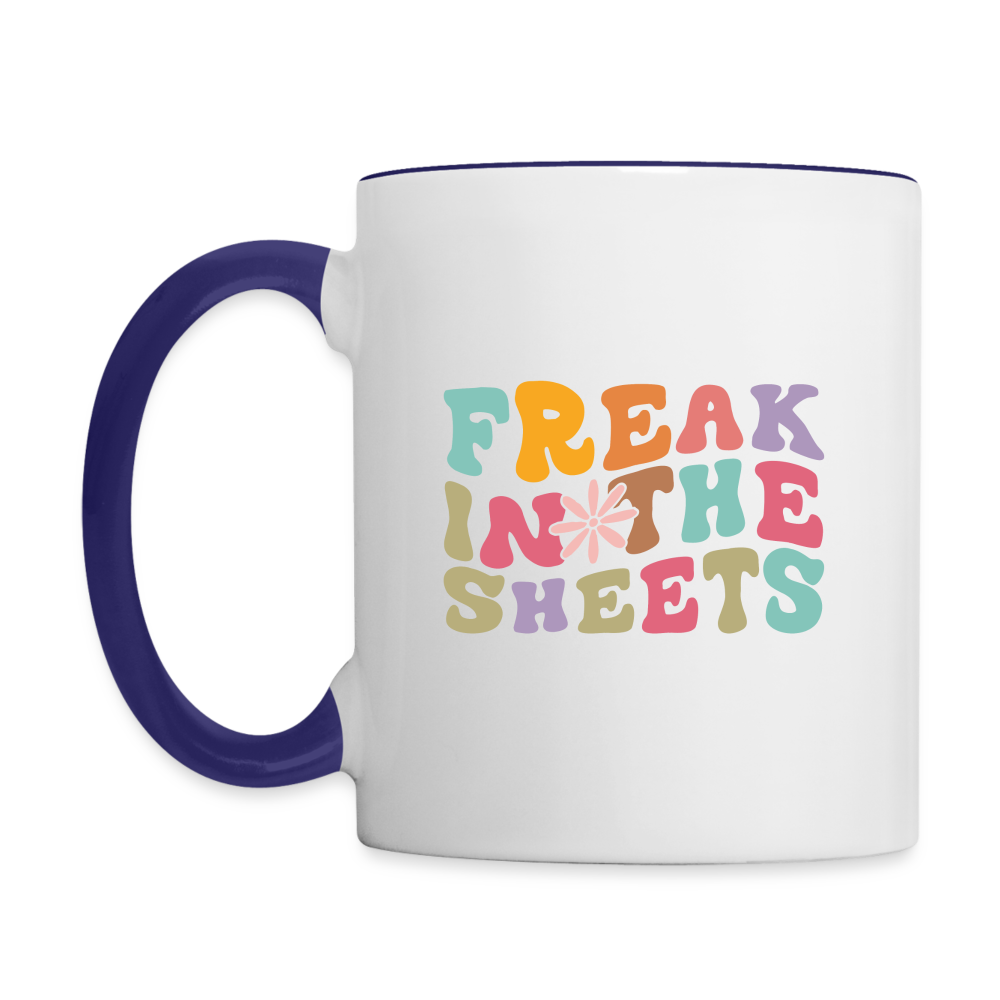 Freak In The Sheets Coffee Mug - white/cobalt blue