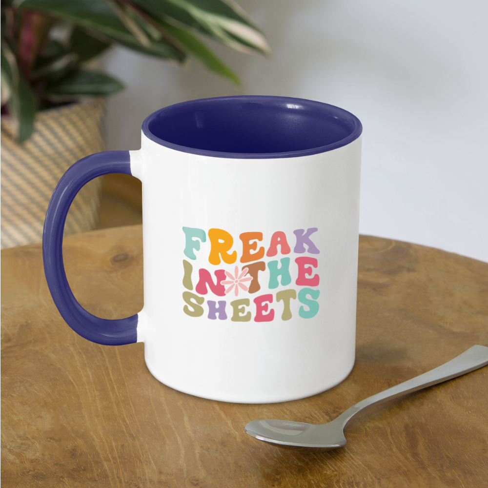 Freak In The Sheets Coffee Mug - white/cobalt blue