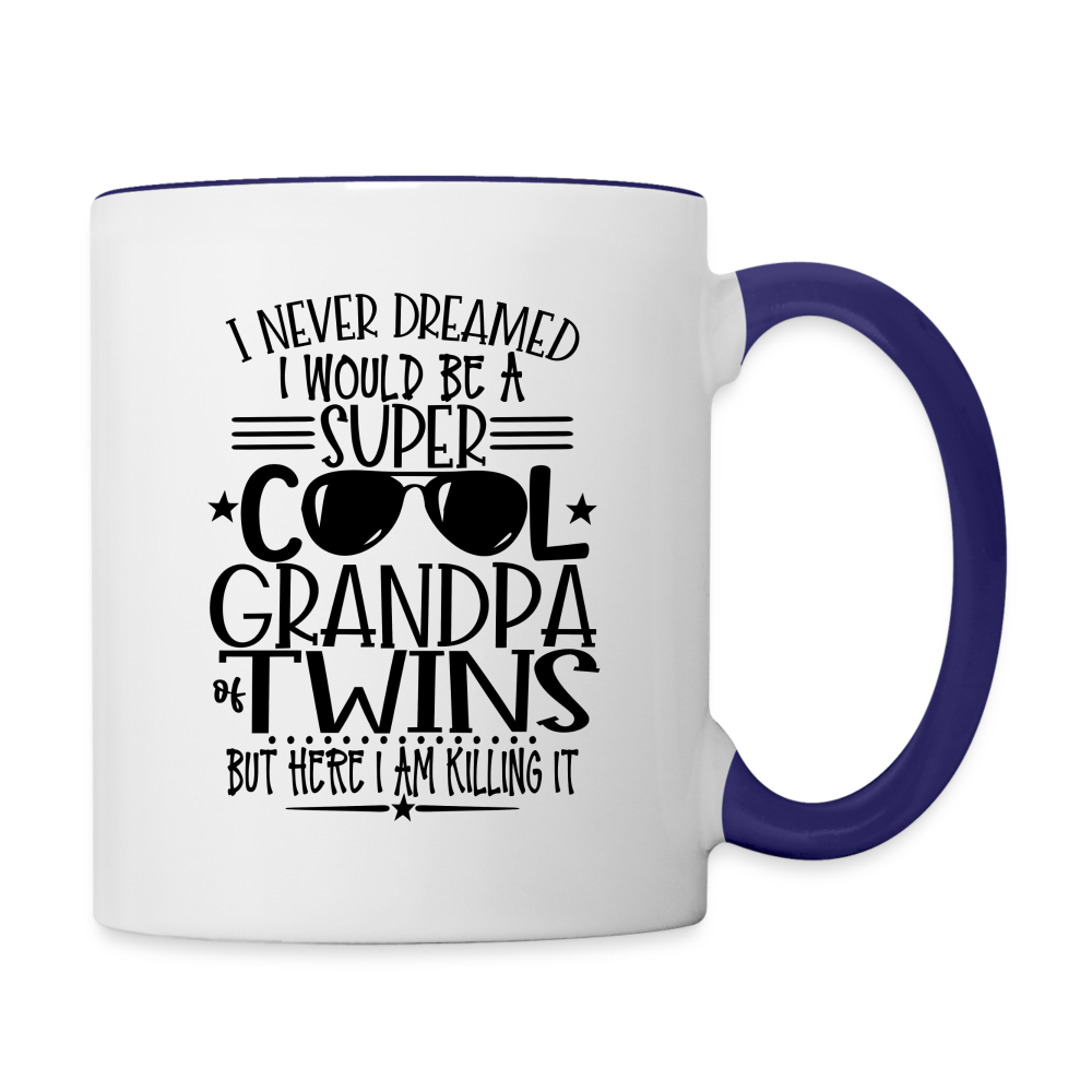 Super Cool Grandpa Of Twins Coffee Mug - white/cobalt blue