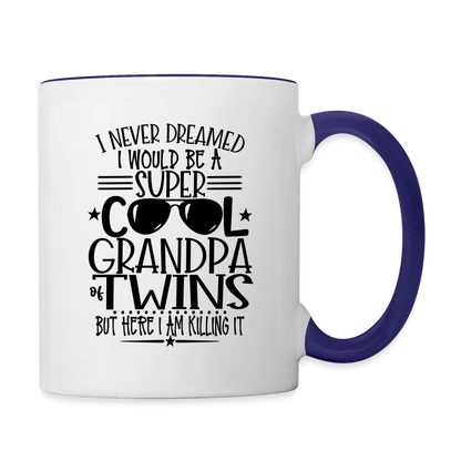 Super Cool Grandpa Of Twins Coffee Mug - white/cobalt blue