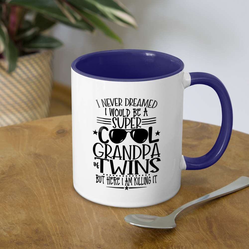 Super Cool Grandpa Of Twins Coffee Mug - white/cobalt blue