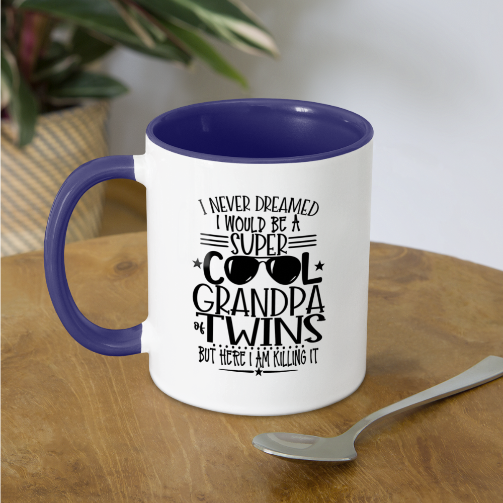 Super Cool Grandpa Of Twins Coffee Mug - white/cobalt blue