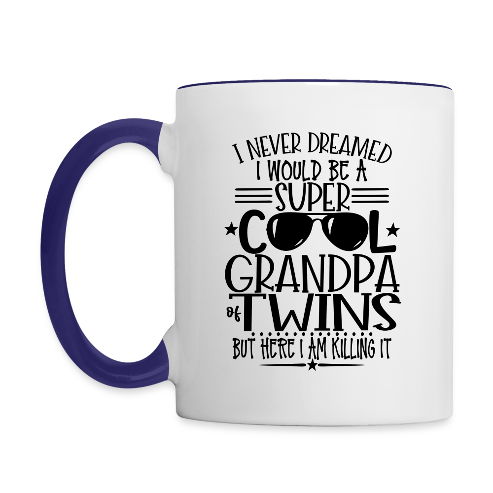 Super Cool Grandpa Of Twins Coffee Mug - white/cobalt blue