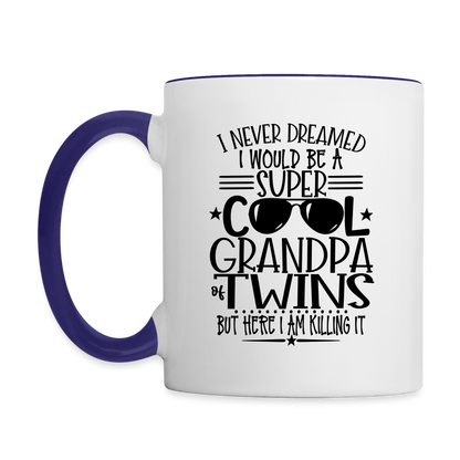 Super Cool Grandpa Of Twins Coffee Mug - white/cobalt blue