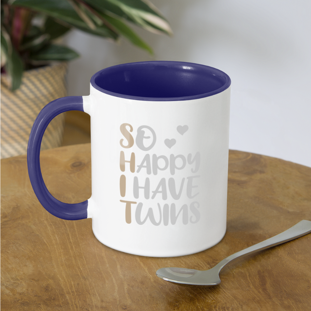 So Happy I Have Twins Coffee Mug - white/cobalt blue