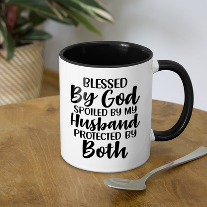 Blessed By God Spoiled By My Husband Protected By Both Coffee Mug - white/black